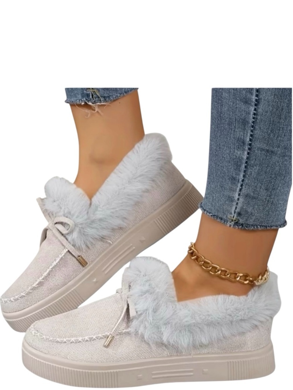 FAUX FUR LINED PLUSH BOOTIES IN LIGHT GRAY - BRAND NEW